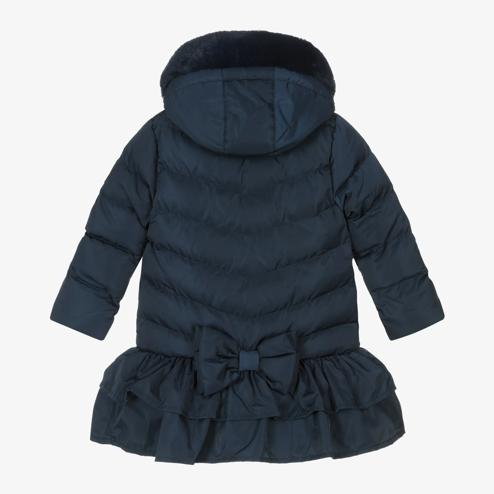 Girls Navy Blue Padded Ruffle Coat