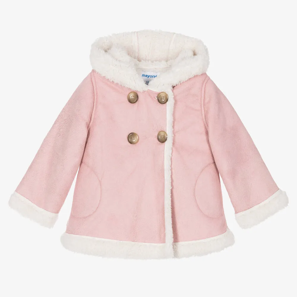 Girls Pink Faux Suede Coat