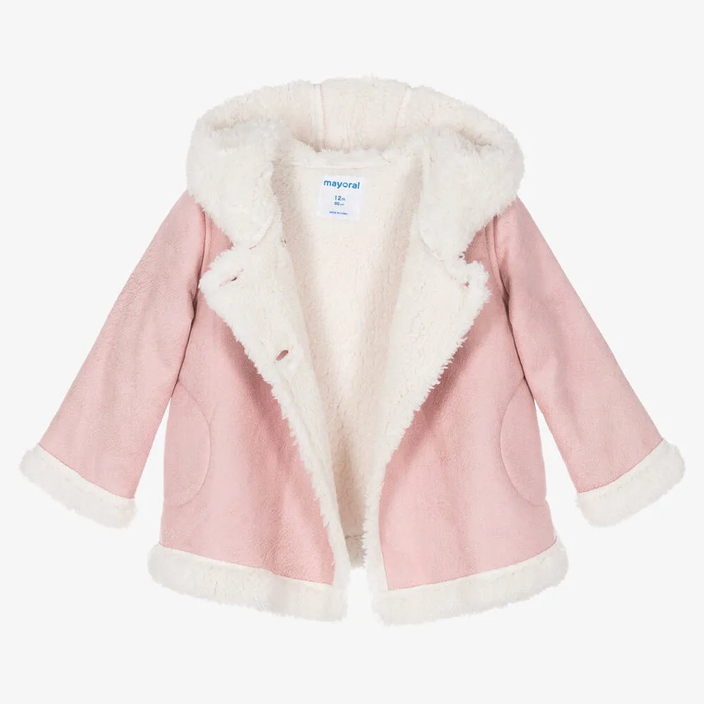 Girls Pink Faux Suede Coat