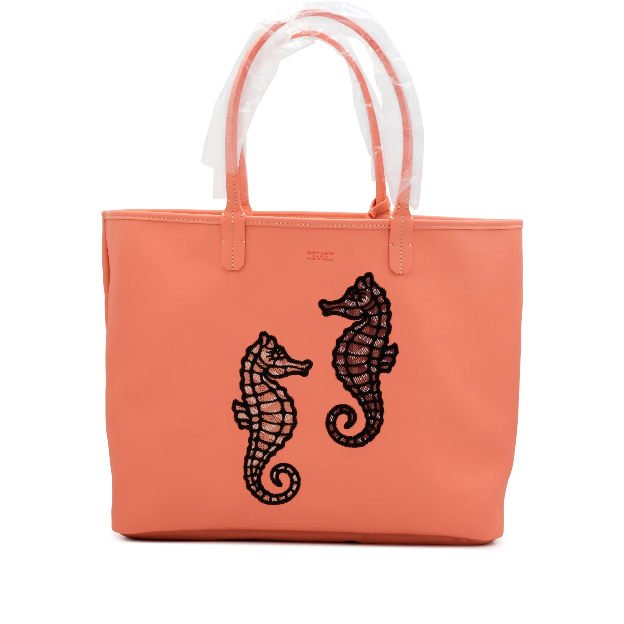 Goyard Coral Goyardine Canvas and Chevroches Calfskin Seahorse Embroidery Anjou PM Tote