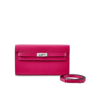 Hermès Framboise Chèvre Mysore Kelly-To-Go Wallet Palladium Hardware, 2022