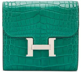 Hermès Malachite Matte Alligator Constance Short Wallet Palladium Hardware, 2013