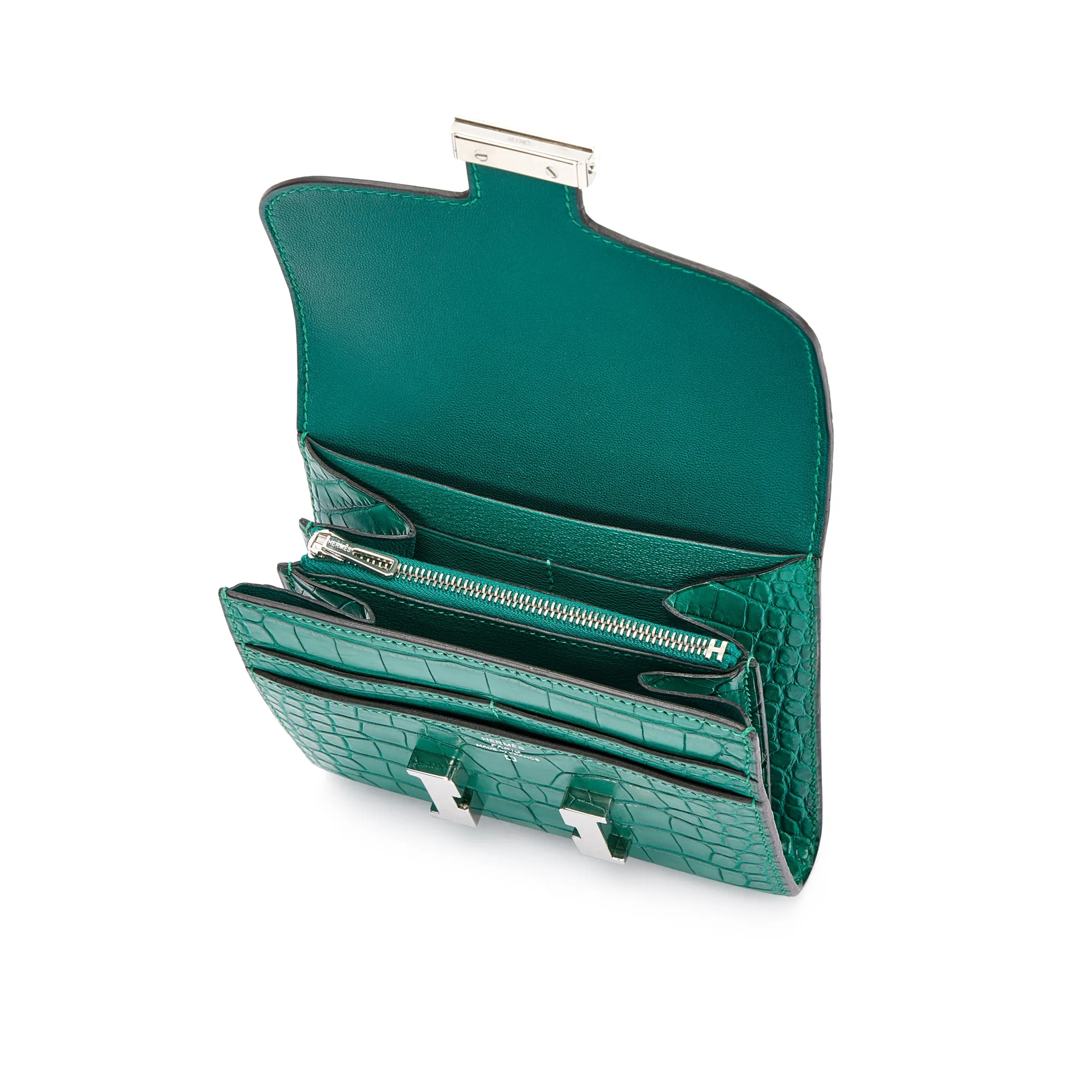 Hermès Malachite Matte Alligator Constance Short Wallet Palladium Hardware, 2013