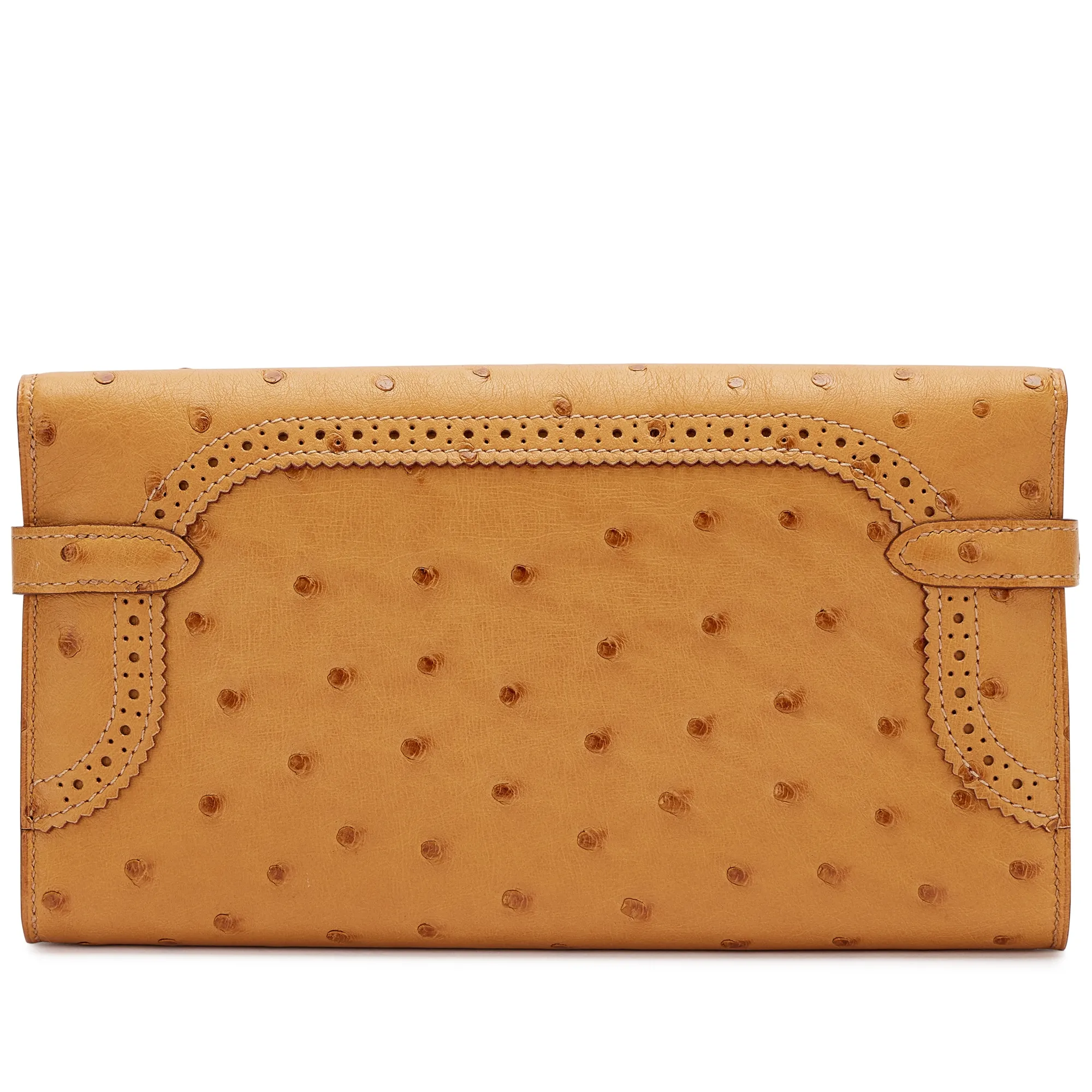 Hermès Tabac Camel Ostrich Ghillies Kelly Wallet Palladium Hardware, 2015