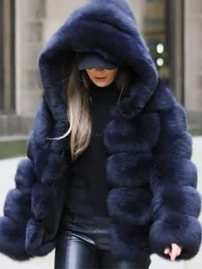 Hooded Faux Fur Coat Winter Short Eco-friendly Fur Coat For Women 2024