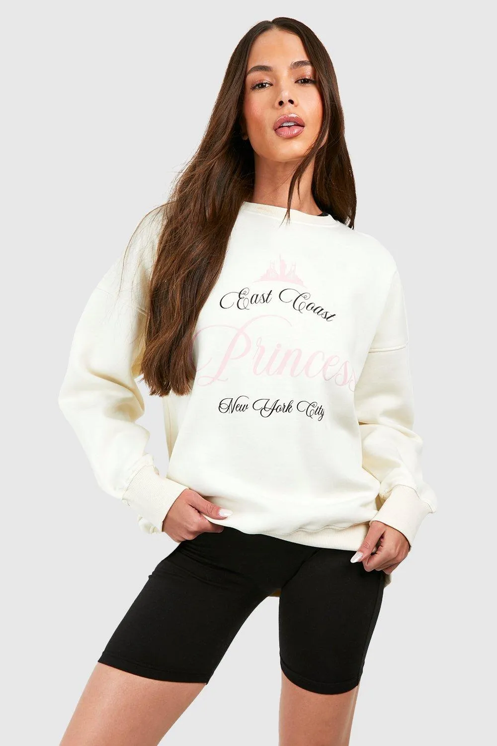 Hoodies & Sweatshirts | New York East Coast Princess Slogan Oversized Sweatshirt | boohoo