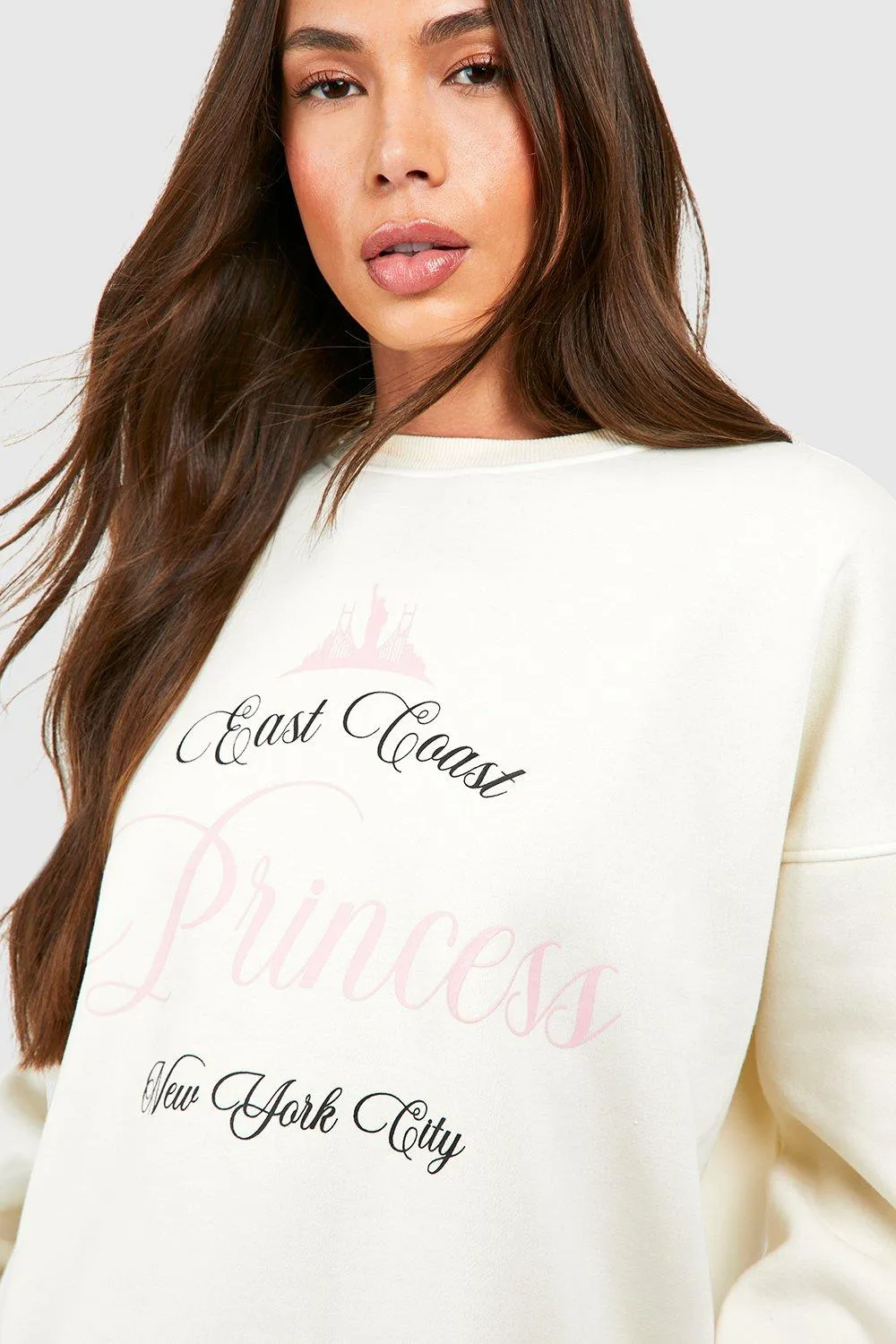 Hoodies & Sweatshirts | New York East Coast Princess Slogan Oversized Sweatshirt | boohoo