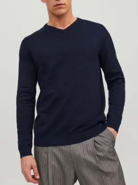 Jack & Jones Basic Knit V-Neck Jumper Navy Blazer