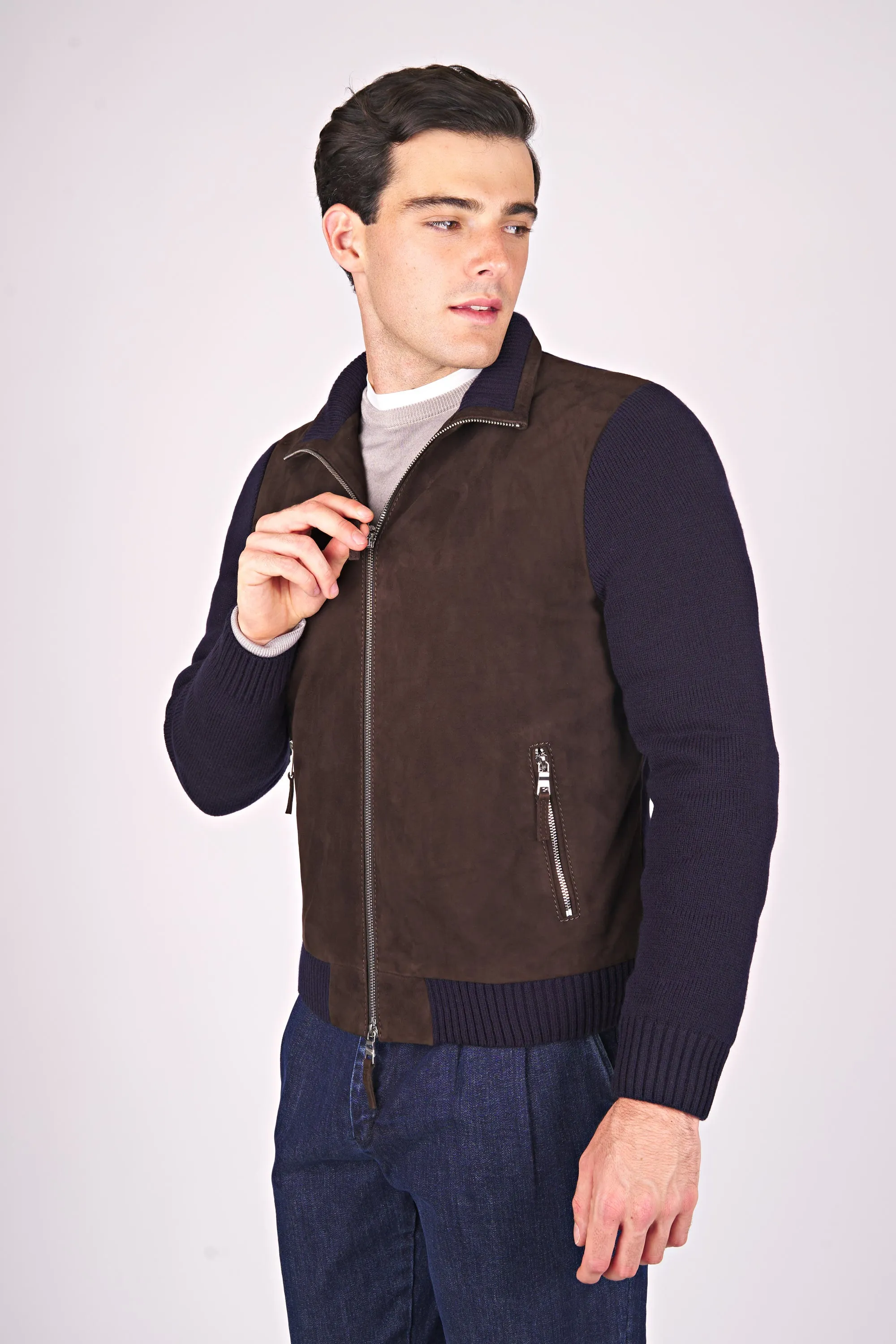 Knit Jacket with Suede Front and Removable Padded Bib