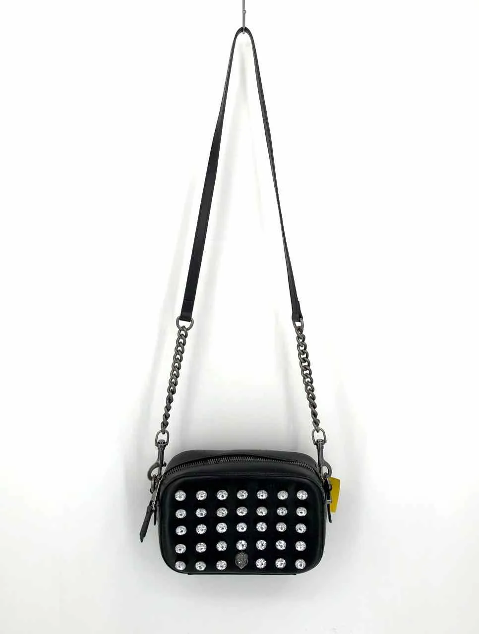 KURT GEIGER Black Clear Crystal Leather Crossbody Purse