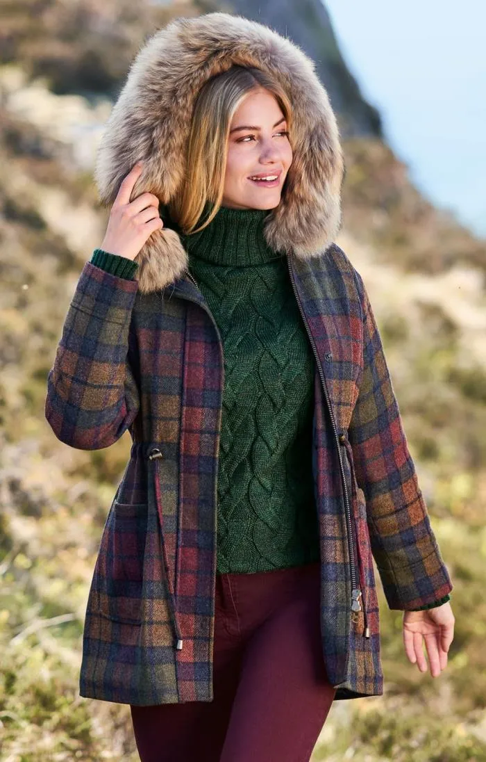 Ladies Tweed Fox Fur Hood Coat