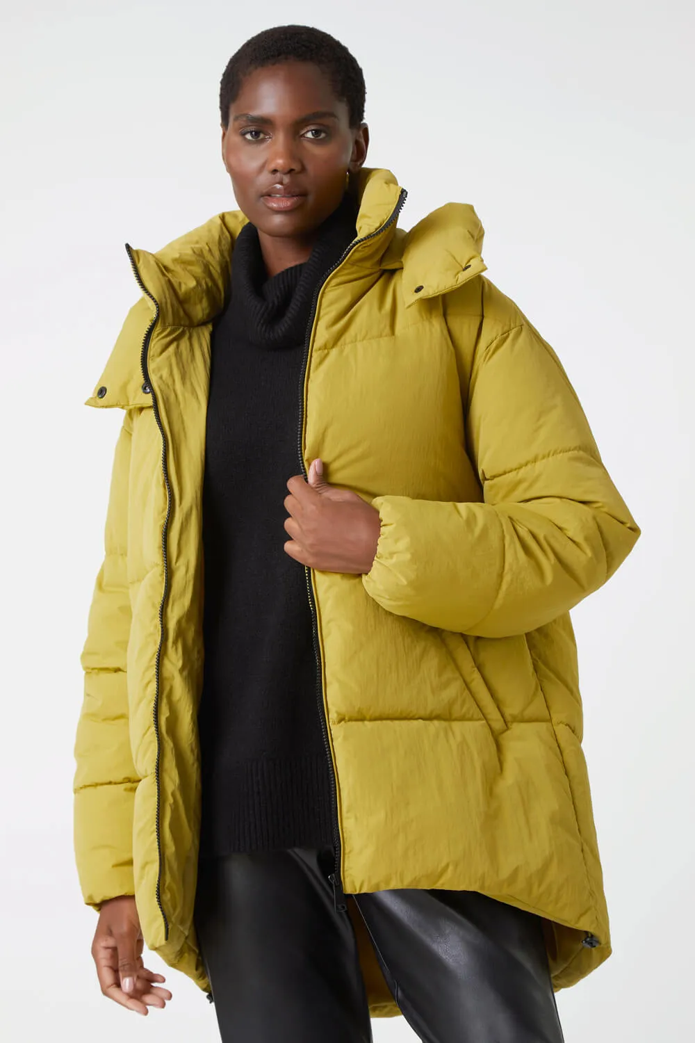 Lime Oversized Padded Hooded Coat | Roman UK