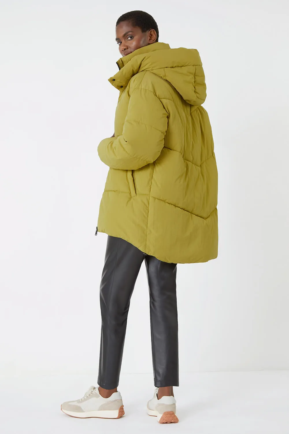 Lime Oversized Padded Hooded Coat | Roman UK