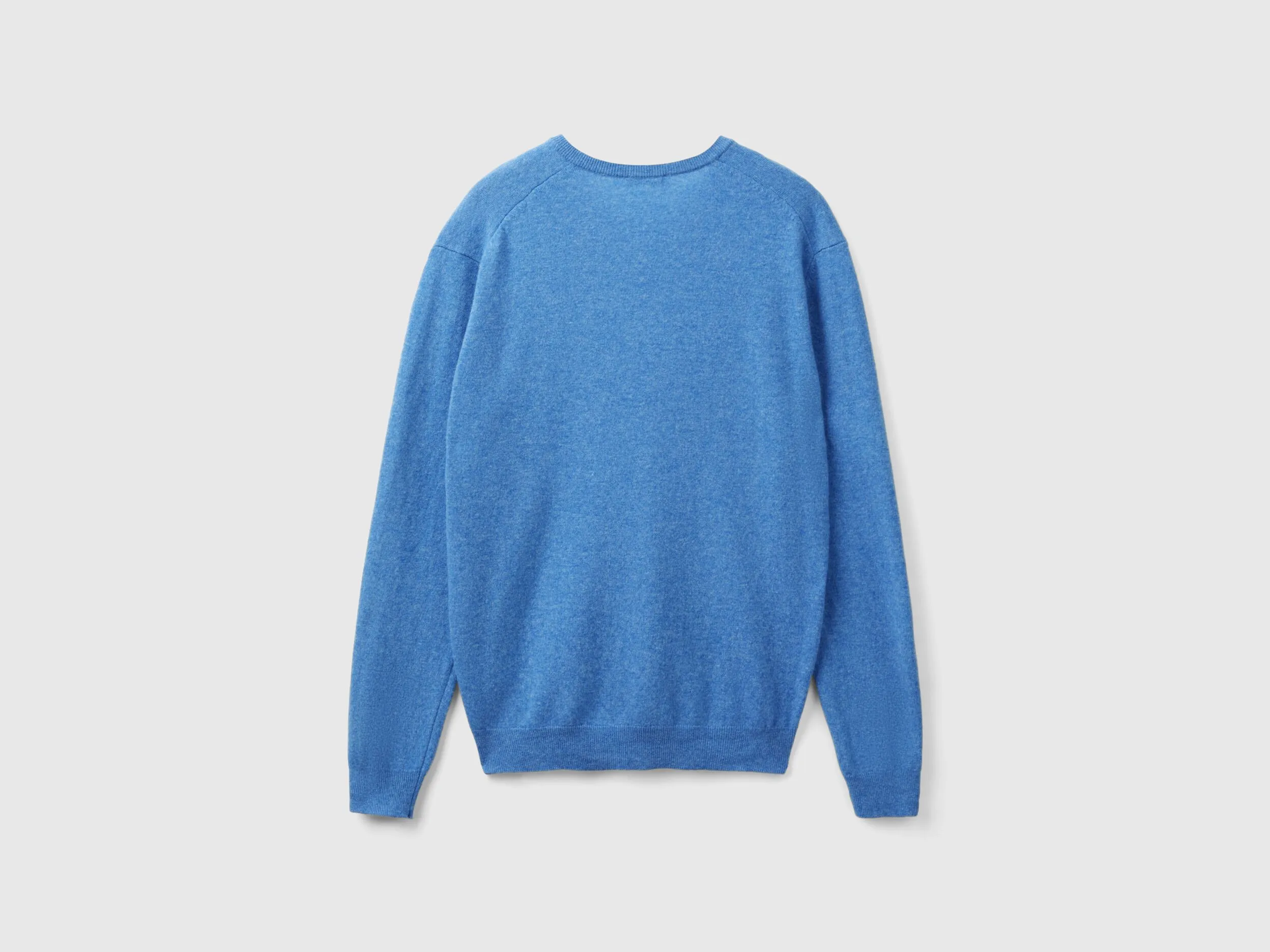 Marl blue V-neck sweater in pure Merino Wool - Blue | Benetton