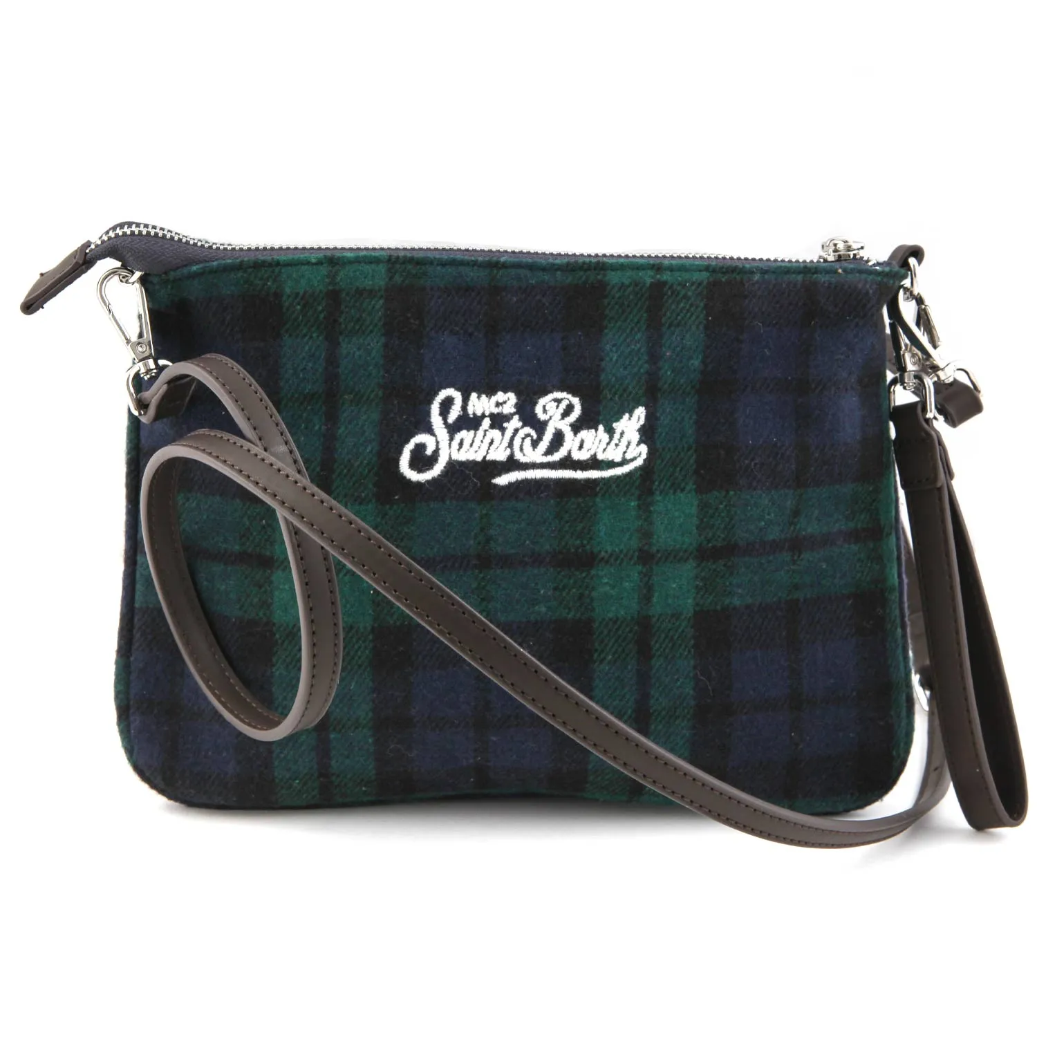 Mc2 Saint Barth Parisienne Blue And Green Tartan Handbag