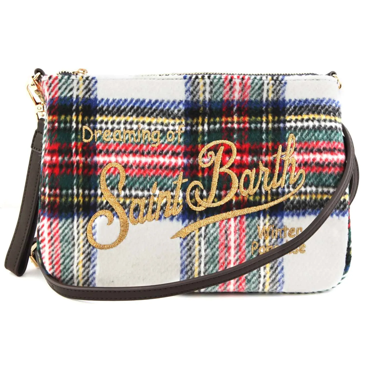 Mc2 Saint Barth White And Multicolor Parisienne Tartan Handbag