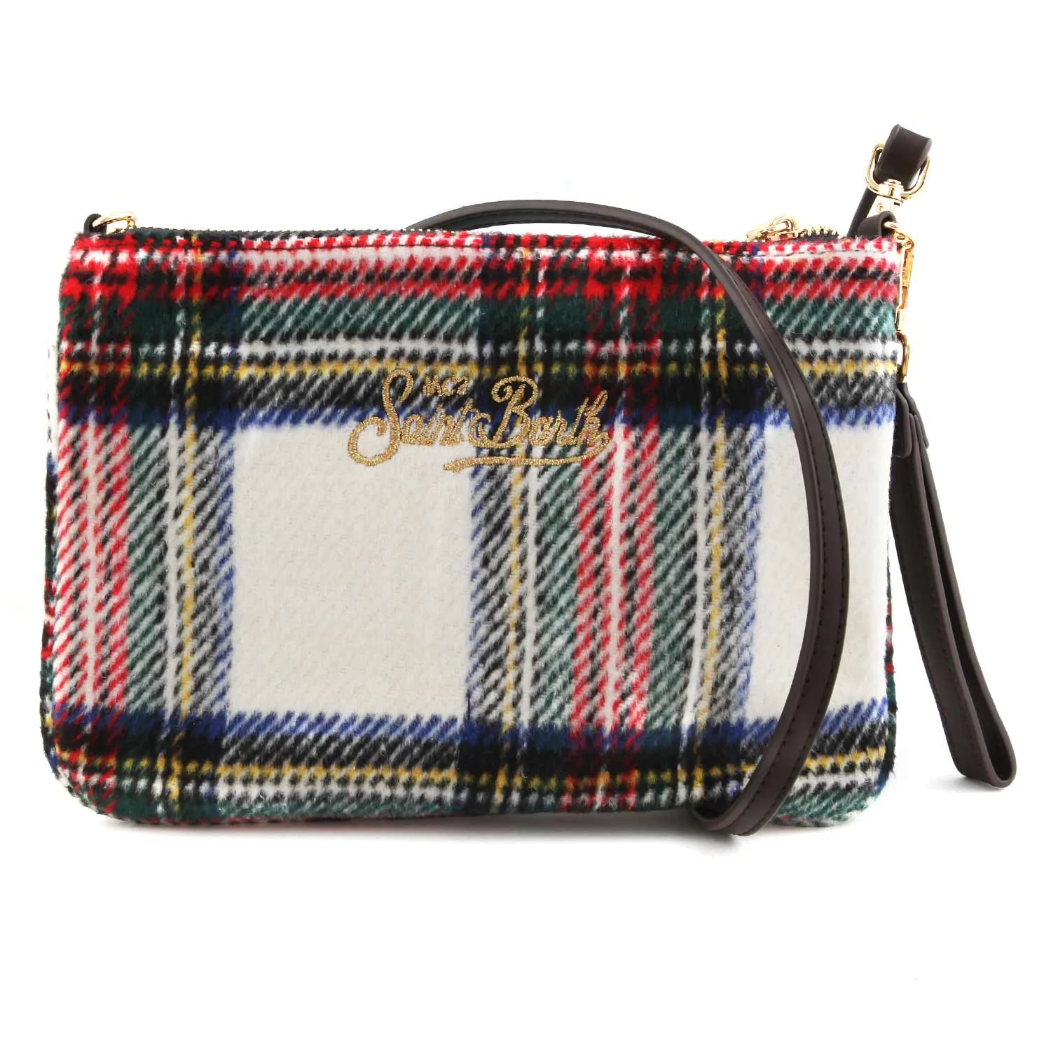 Mc2 Saint Barth White And Multicolor Parisienne Tartan Handbag