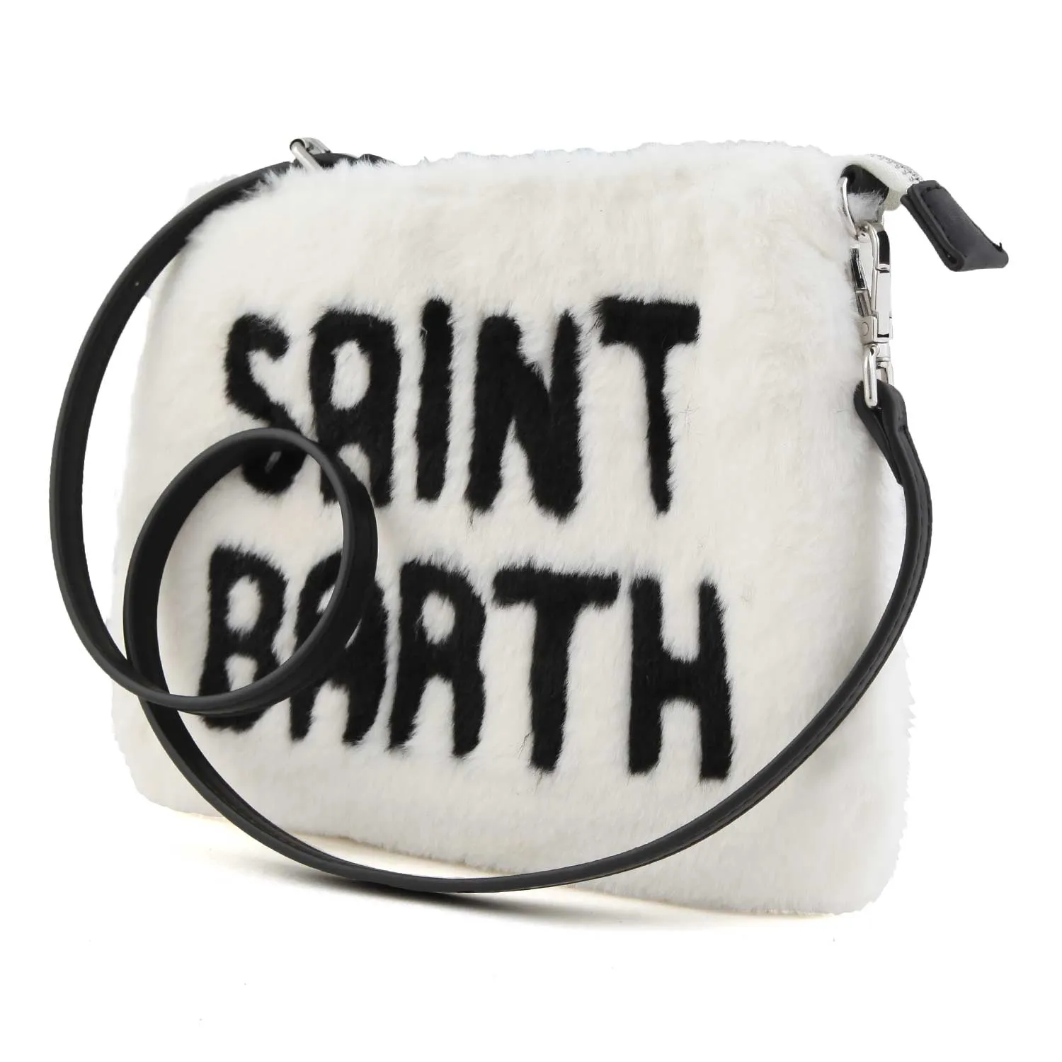 Mc2 Saint Barth White Parisienne Fur Handbag With Black Logo