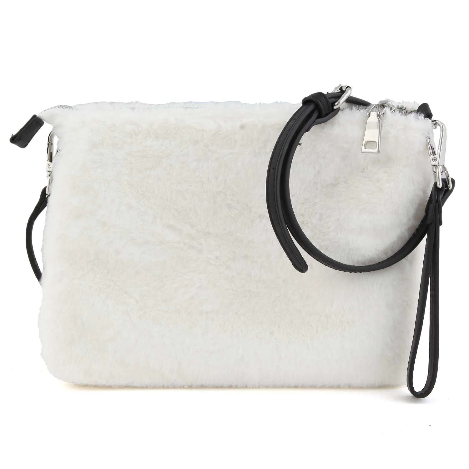 Mc2 Saint Barth White Parisienne Fur Handbag With Black Logo