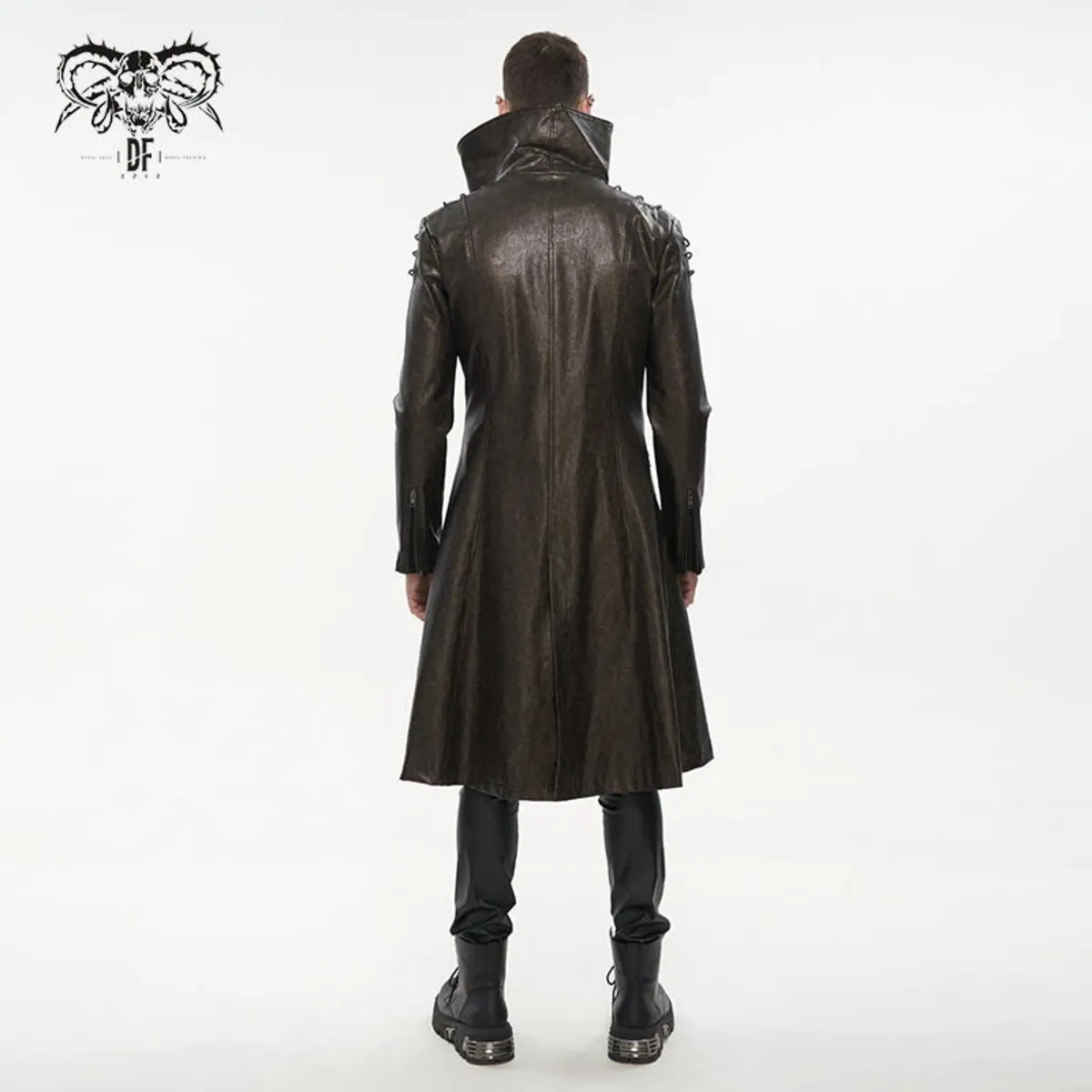 men's coat DEVIL FASHION - Villain Blues Punk Faux Leather Trench Coat - Brown - CT18002  -  Metal-shop