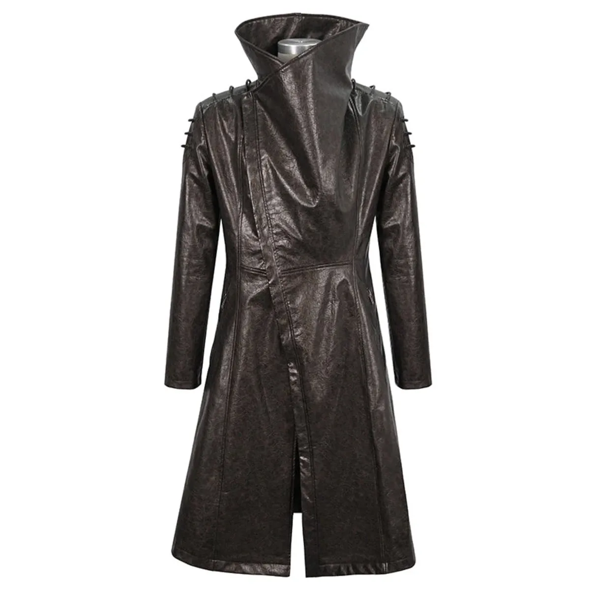 men's coat DEVIL FASHION - Villain Blues Punk Faux Leather Trench Coat - Brown - CT18002  -  Metal-shop