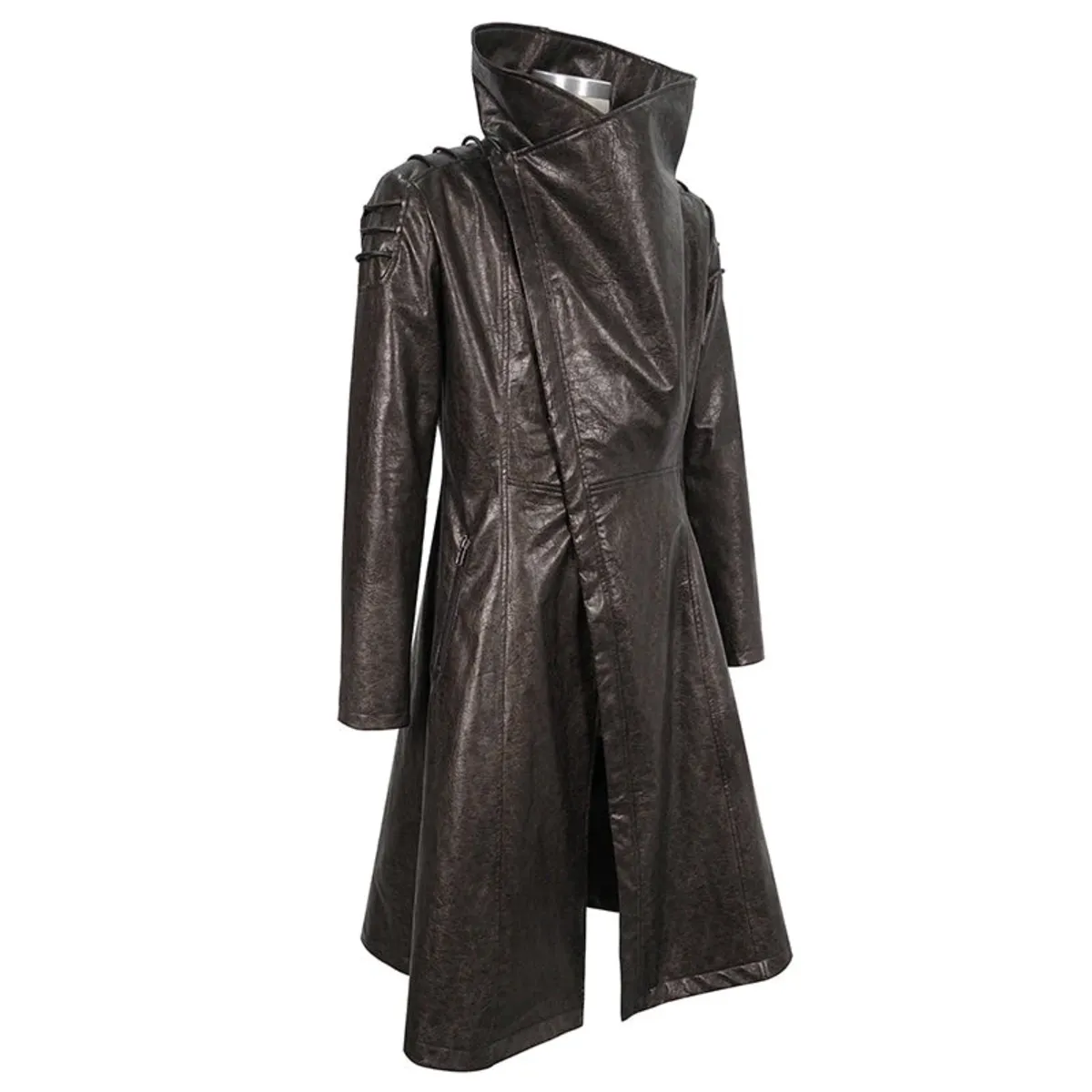 men's coat DEVIL FASHION - Villain Blues Punk Faux Leather Trench Coat - Brown - CT18002  -  Metal-shop