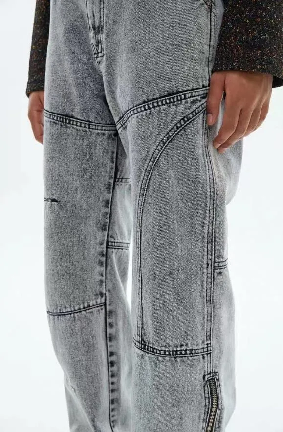 Men's Zipper Baggy Denim Pants Wash Retro Hiphop Leisure Men Clothing Trousers Hip Hop Jean Bottoms