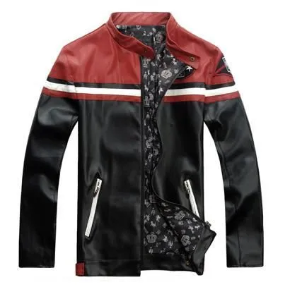 Motorcycle style leather jacket sports style Red Shoulder Design