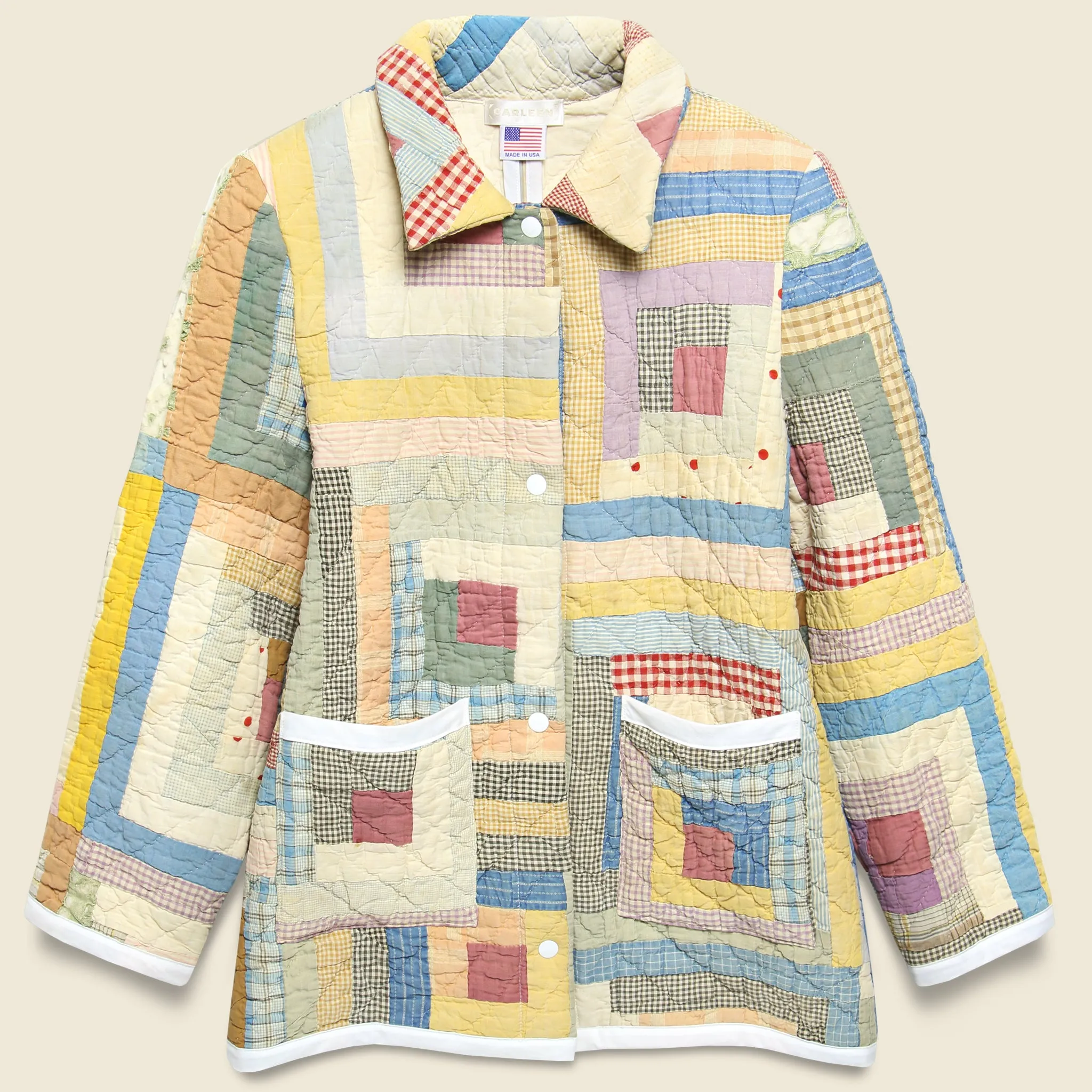 Moving Day Quilt Jacket - Mustard/Neutral Log Cabin