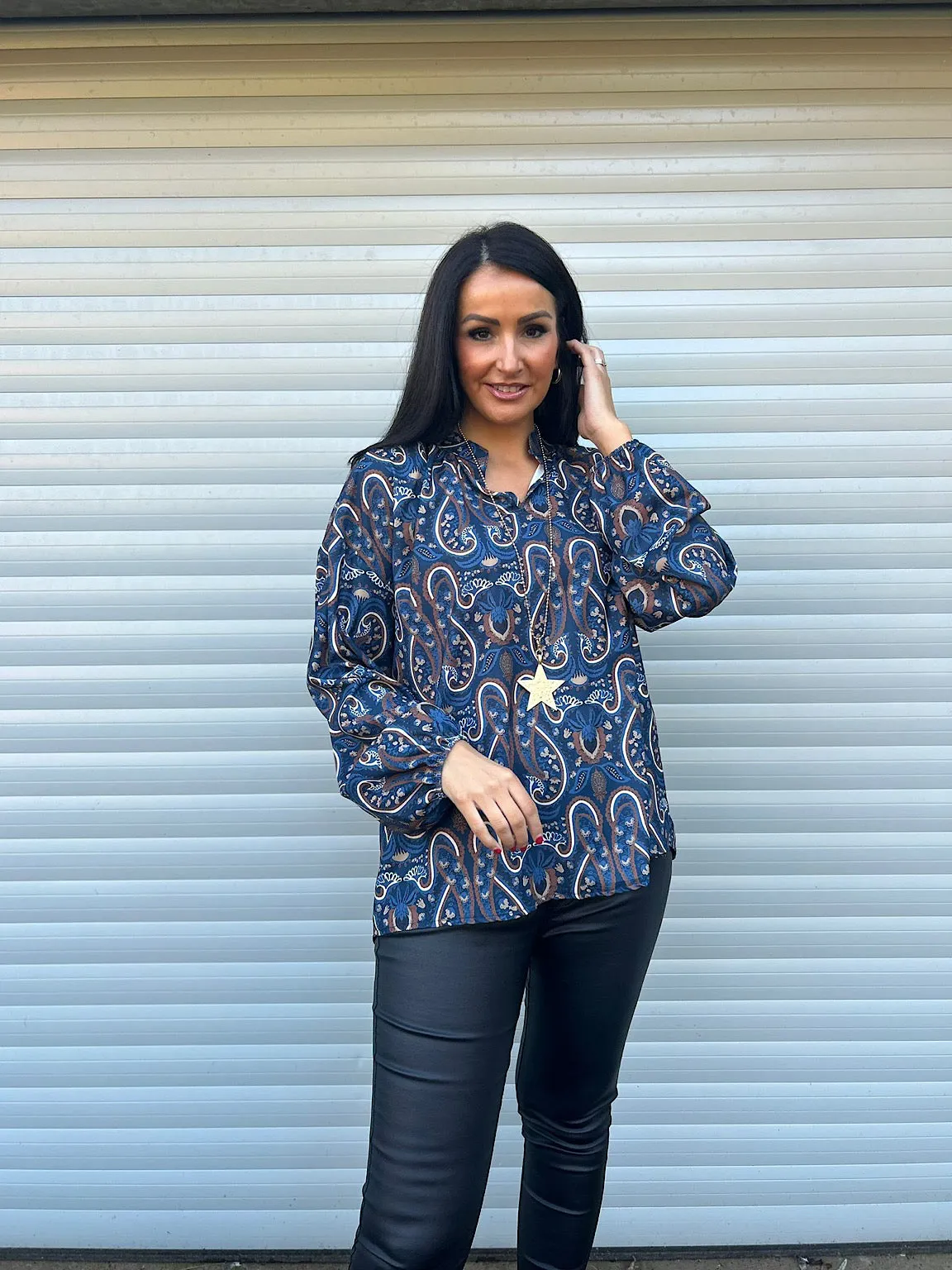 Navy Paisley Print Blouse Elsie