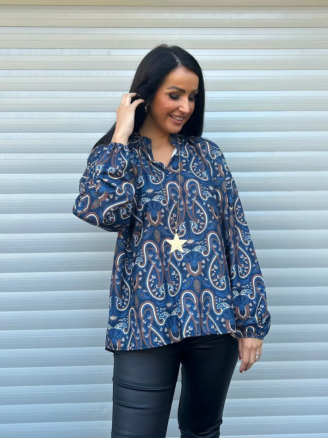 Navy Paisley Print Blouse Elsie