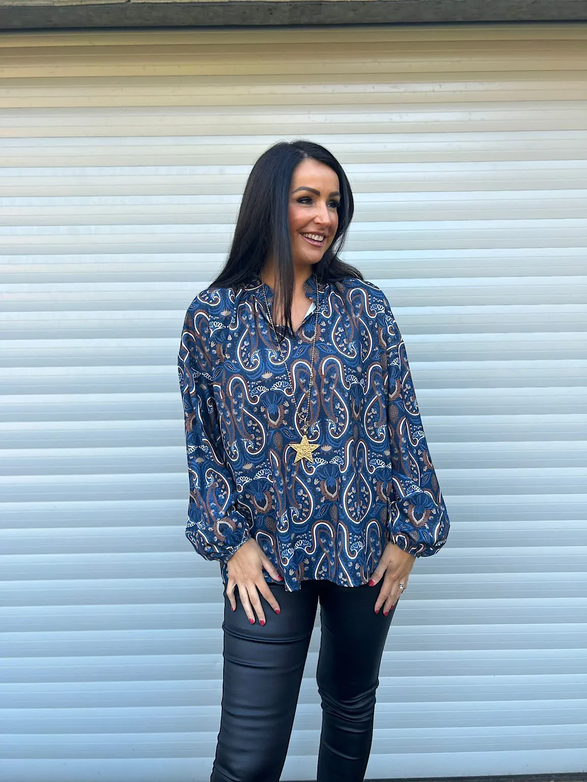 Navy Paisley Print Blouse Elsie