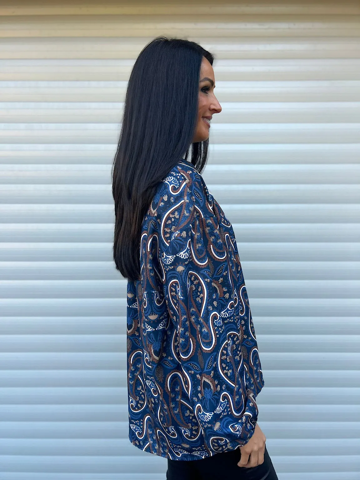 Navy Paisley Print Blouse Elsie