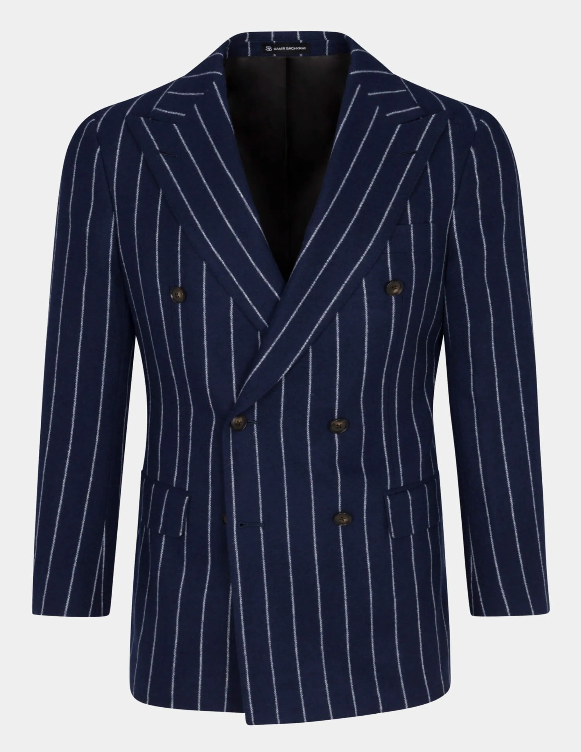 Navy White Stripe Double Breasted Suit