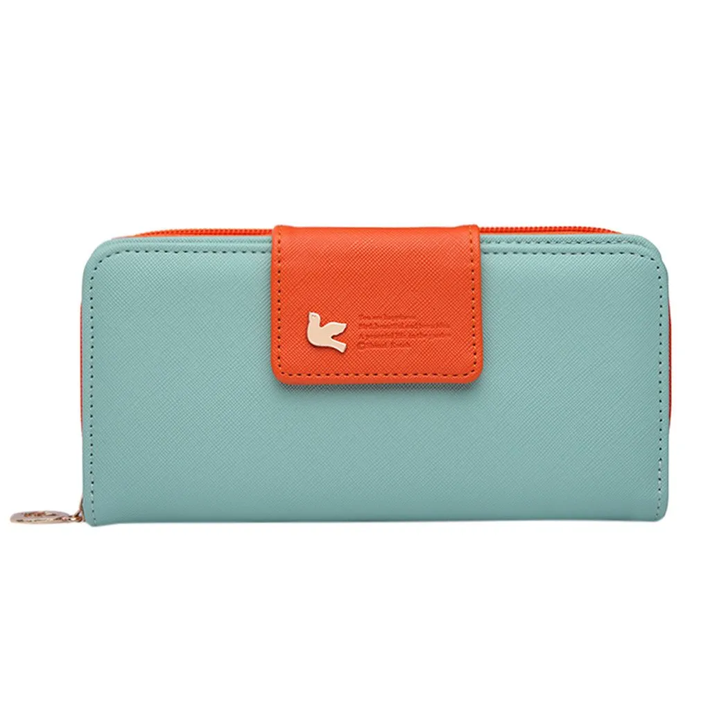 New Women Long Zipper Fly Clasp Sky Blue Casual Wallet