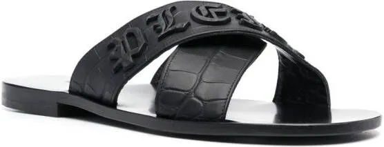 Philipp Plein logo-lettering open toe sandals Black