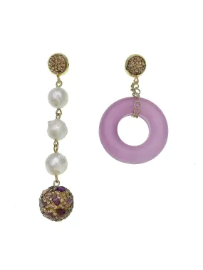 Pink Jade & Freshwater Pearls Asymmetric Earrings EE029