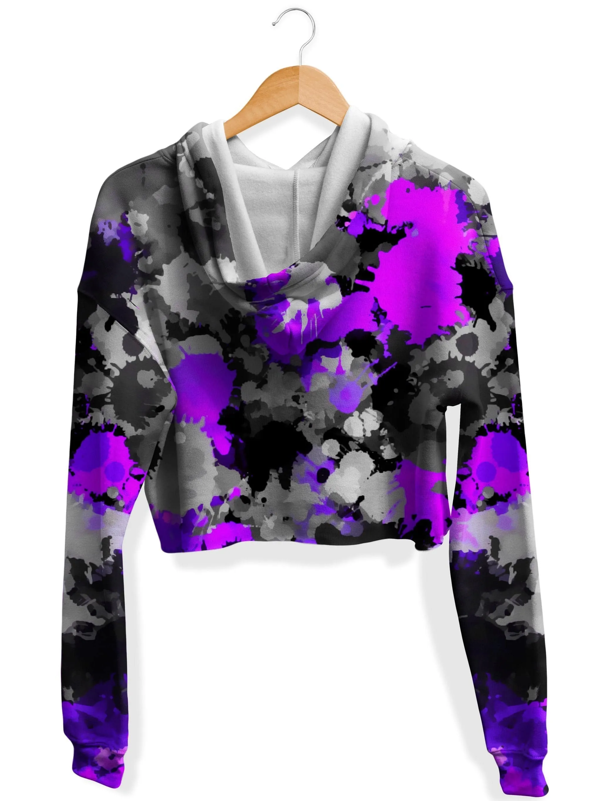 Purple Drip Fleece Crop Hoodie