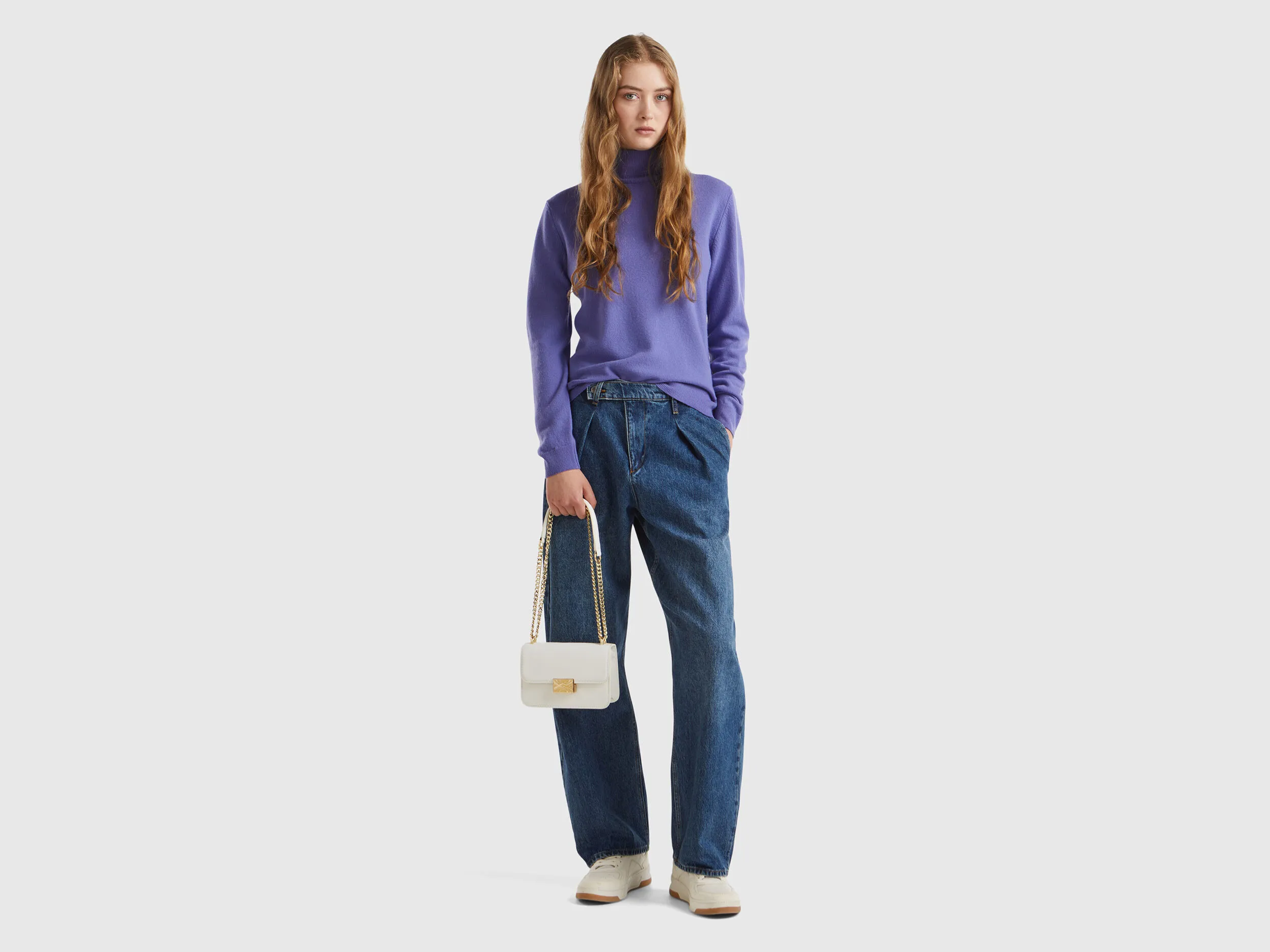 Purple turtleneck in pure Merino wool - Purple | Benetton