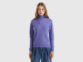 Purple turtleneck in pure Merino wool - Purple | Benetton