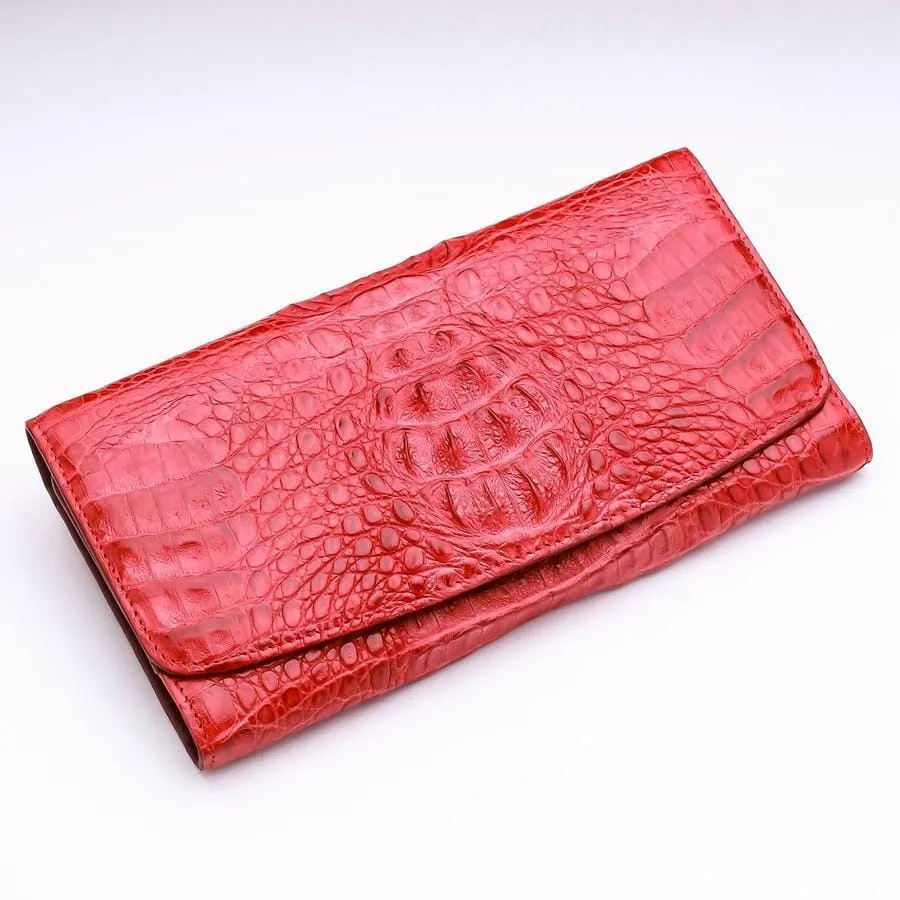 Red Crocodile Hornback Leather Ladies Wallet