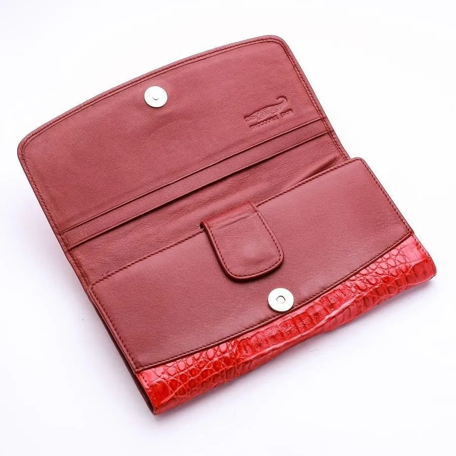 Red Crocodile Hornback Leather Ladies Wallet