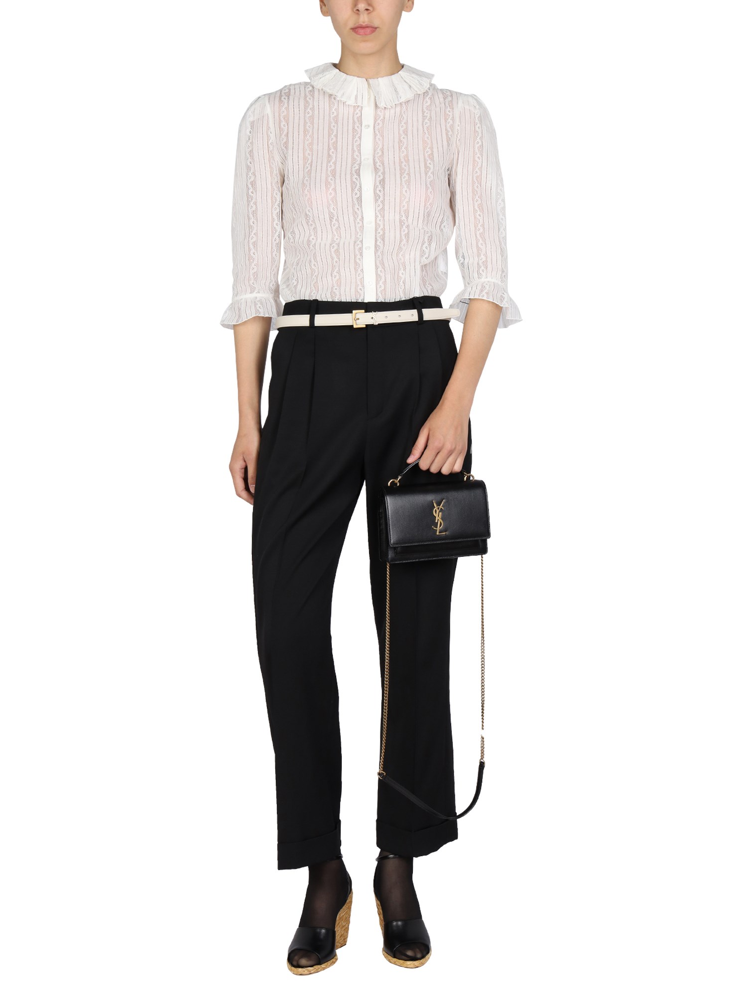 SAINT LAURENT    LACE RUCHING BLOUSE