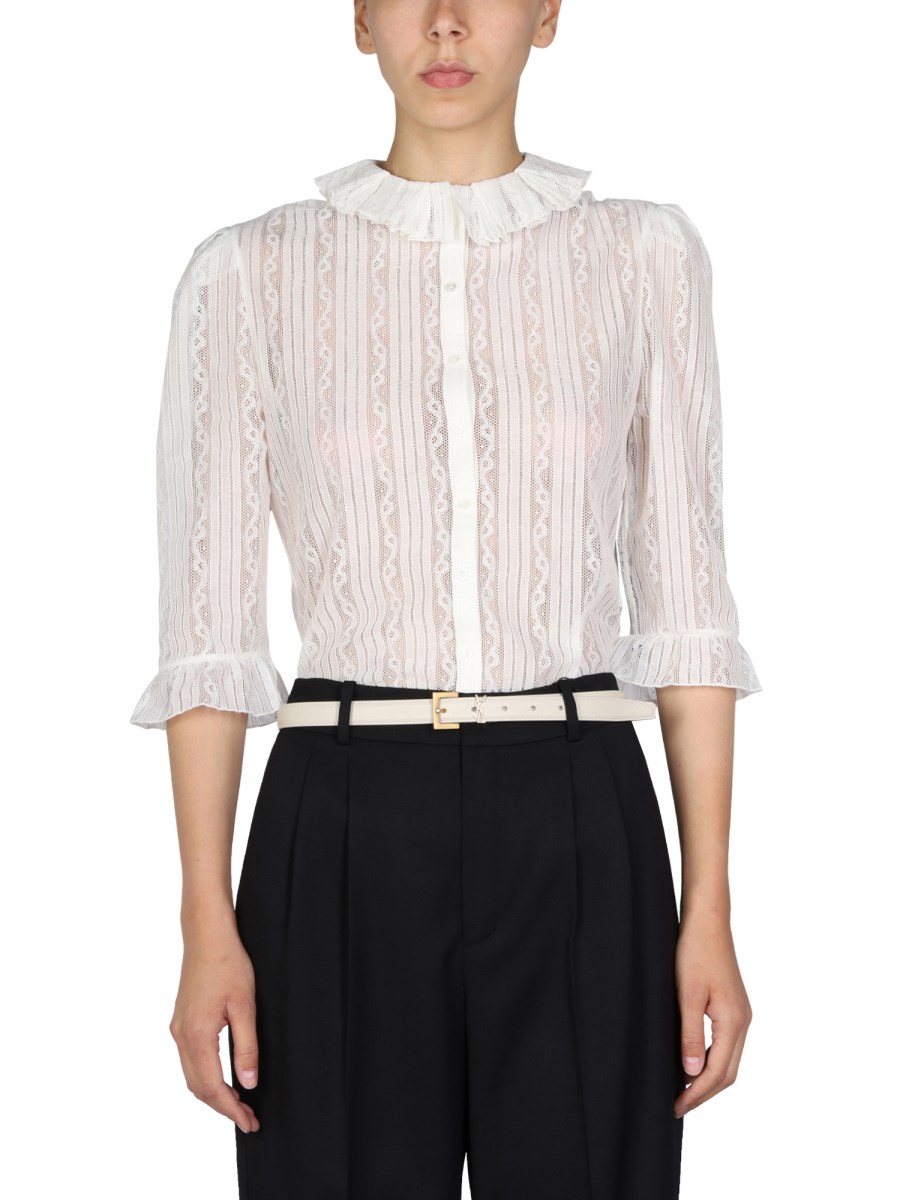 SAINT LAURENT    LACE RUCHING BLOUSE