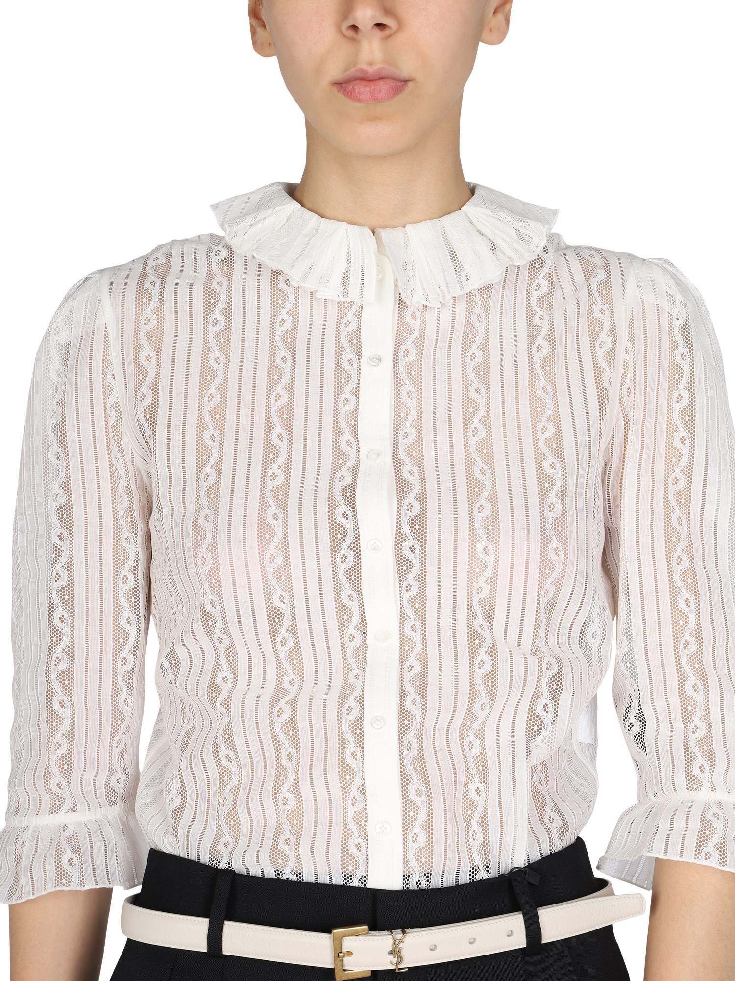 SAINT LAURENT    LACE RUCHING BLOUSE