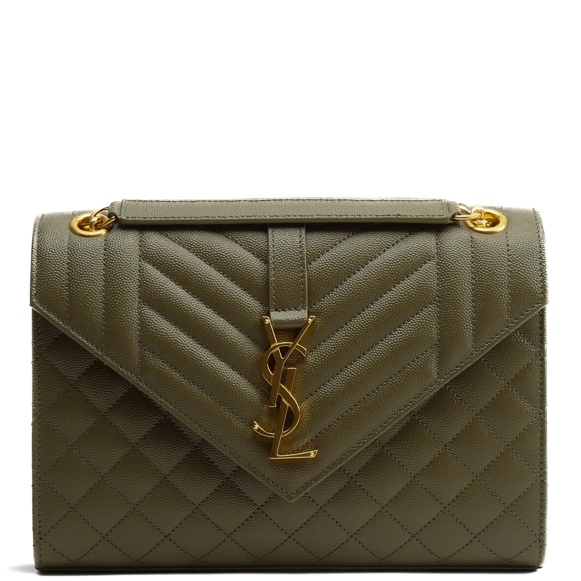 SAINT LAURENT Medium Envelope Triquilt Flap Bag - Khaki