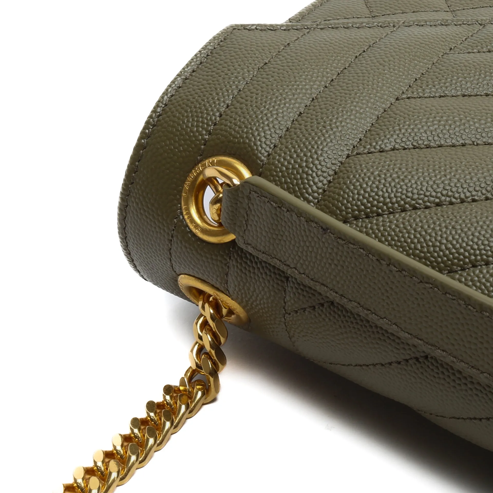 SAINT LAURENT Medium Envelope Triquilt Flap Bag - Khaki