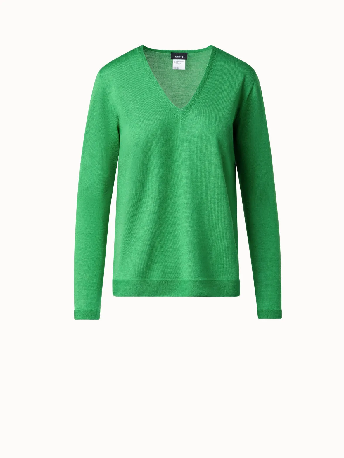 Seamless Cashmere Silk Knit V-Neck Sweater