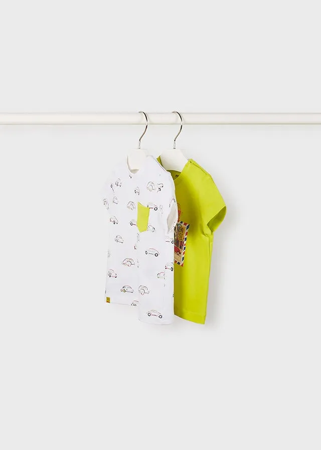 Set of 2 s/s stamp t-shirt for baby boy - Lime