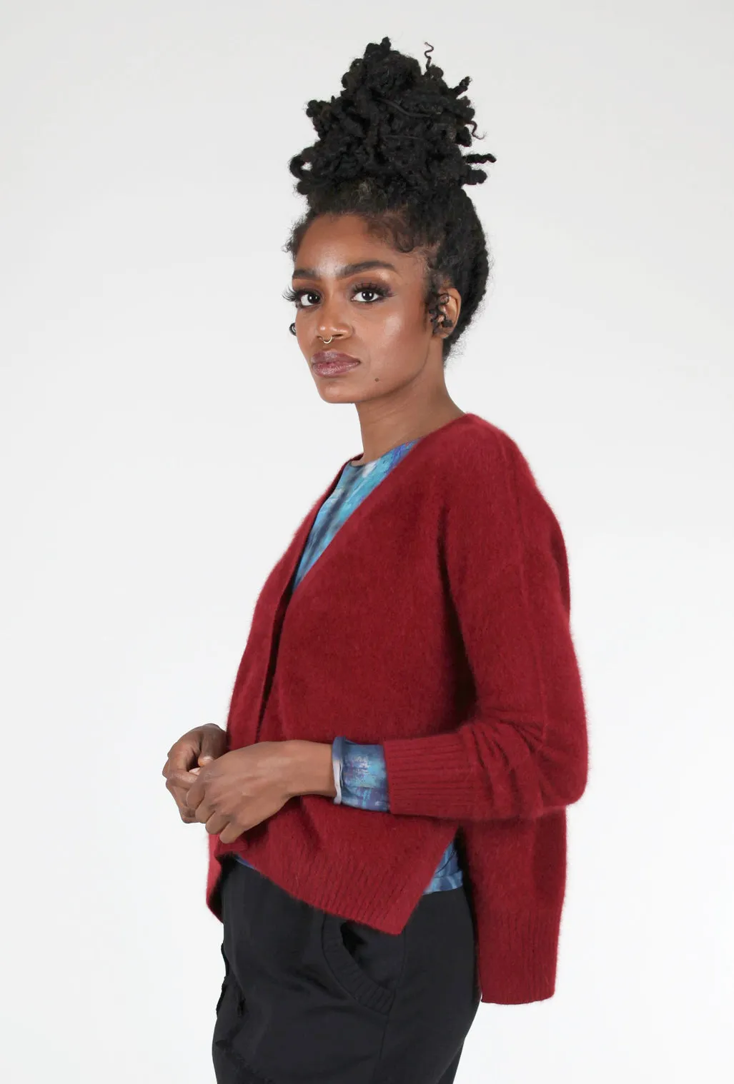 Side Slit Raccoon Grandpa Cardie, Bourgogne Red